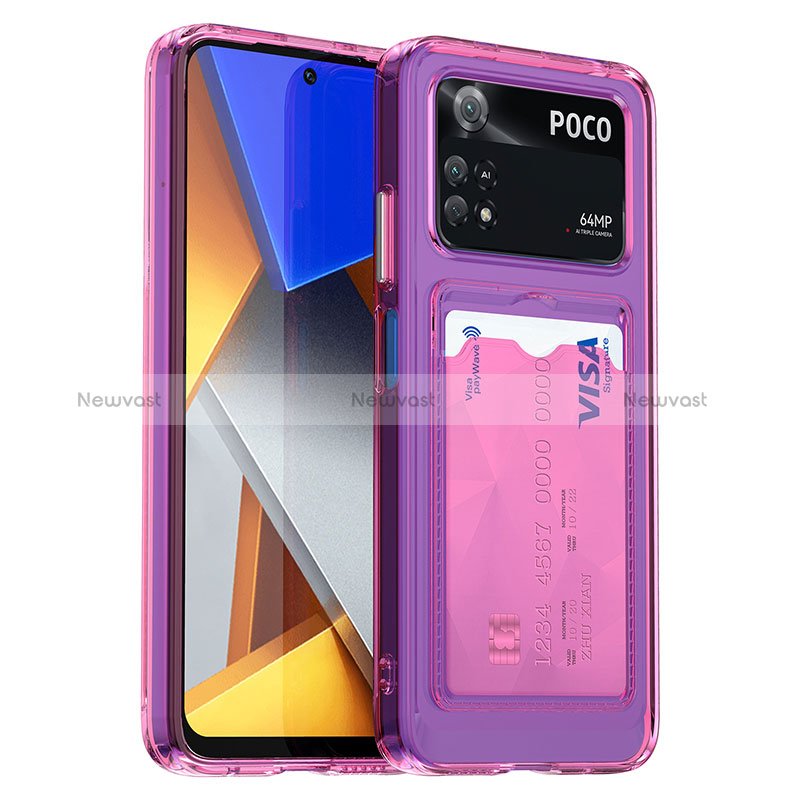 Silicone Transparent Frame Case Cover J01S for Xiaomi Poco M4 Pro 4G Clove Purple