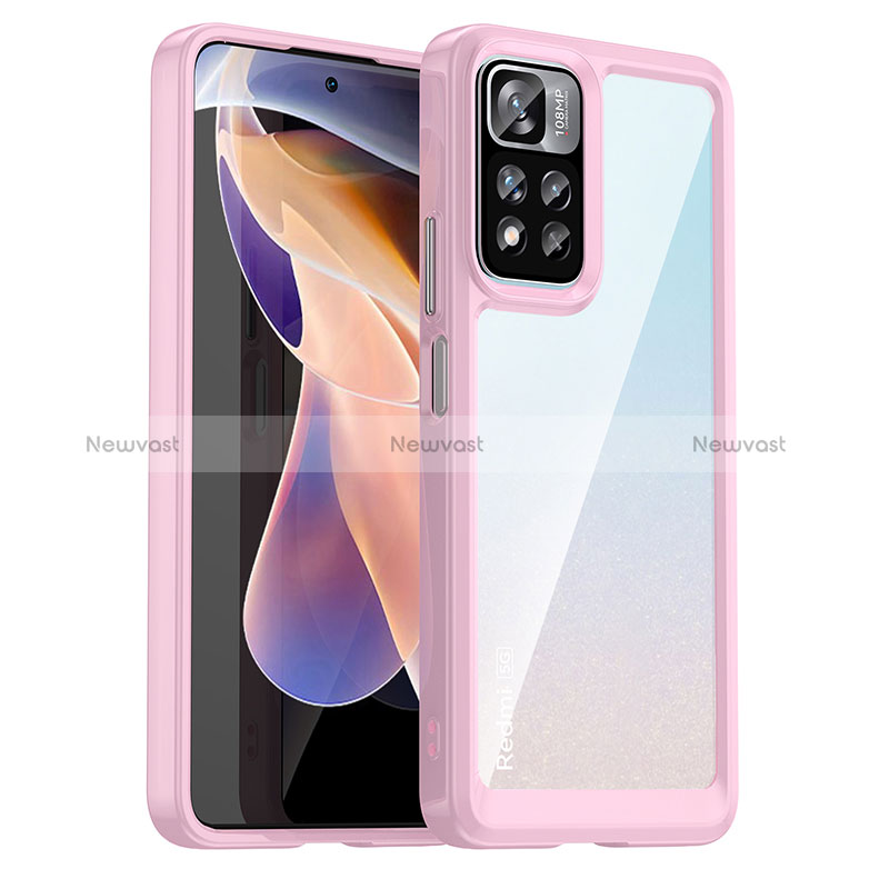 Silicone Transparent Frame Case Cover J01S for Xiaomi Poco X4 NFC Pink