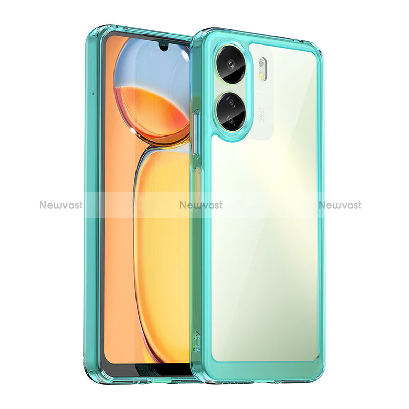 Silicone Transparent Frame Case Cover J01S for Xiaomi Redmi 13C Cyan