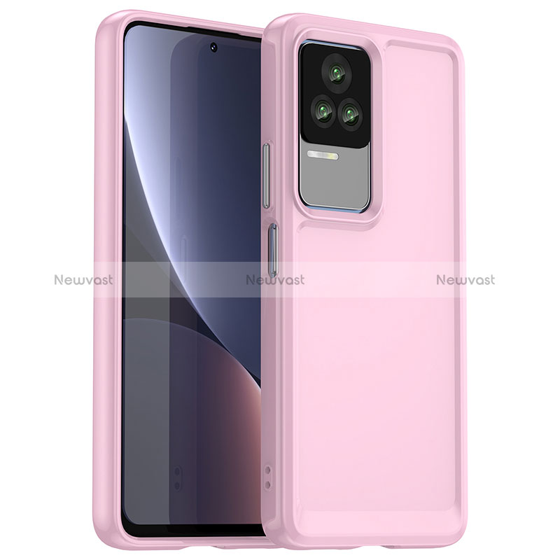 Silicone Transparent Frame Case Cover J01S for Xiaomi Redmi K60E 5G Pink