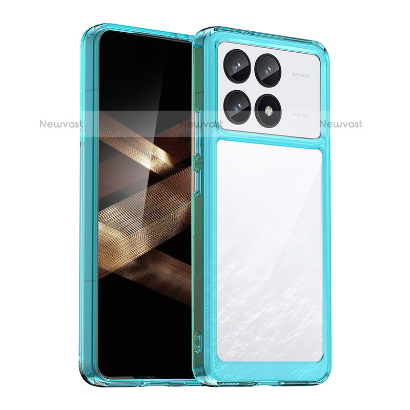 Silicone Transparent Frame Case Cover J01S for Xiaomi Redmi K70E 5G Cyan