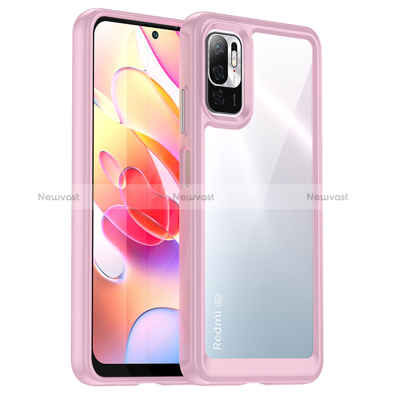 Silicone Transparent Frame Case Cover J01S for Xiaomi Redmi Note 10T 5G Pink