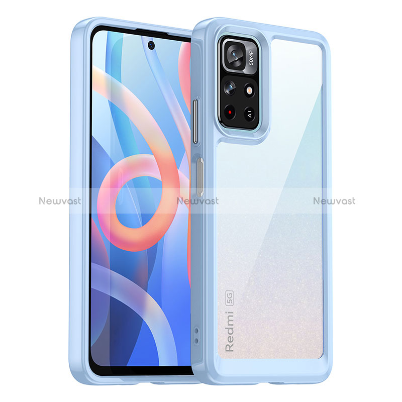 Silicone Transparent Frame Case Cover J01S for Xiaomi Redmi Note 11 5G Blue