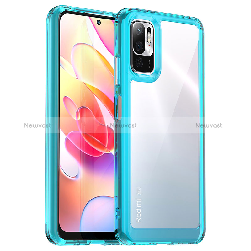 Silicone Transparent Frame Case Cover J01S for Xiaomi Redmi Note 11 SE 5G Cyan