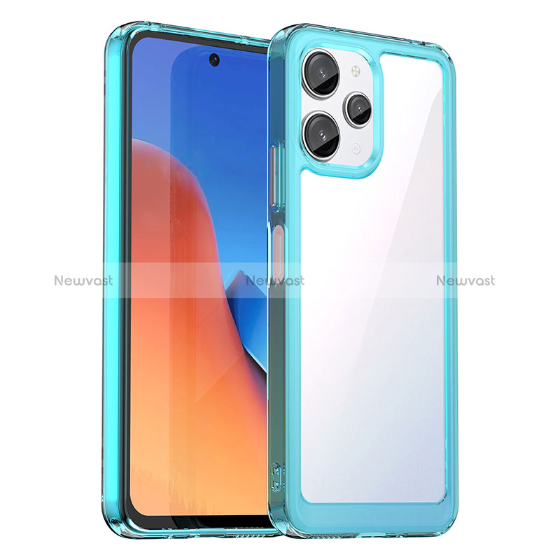 Silicone Transparent Frame Case Cover J01S for Xiaomi Redmi Note 12R 5G Cyan