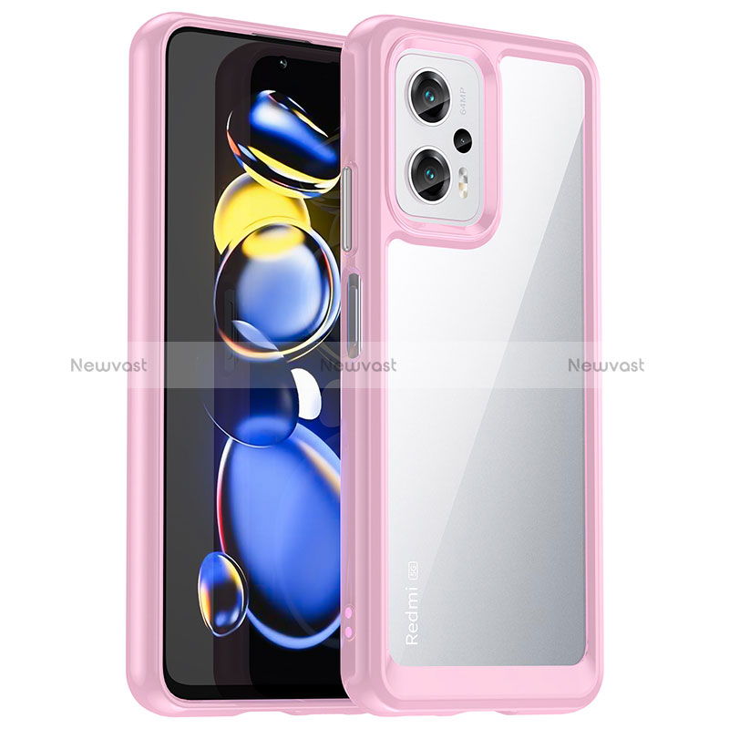 Silicone Transparent Frame Case Cover J01S for Xiaomi Redmi Note 12T Pro 5G Pink