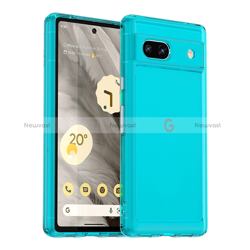 Silicone Transparent Frame Case Cover J02S for Google Pixel 7a 5G Blue