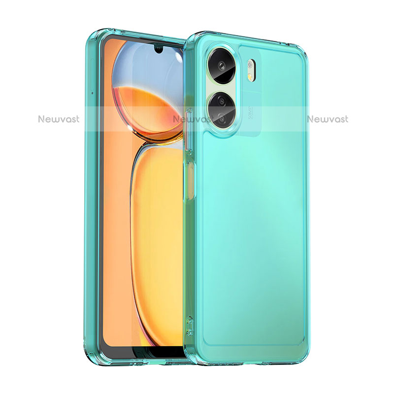 Silicone Transparent Frame Case Cover J02S for Xiaomi Poco C65 Blue