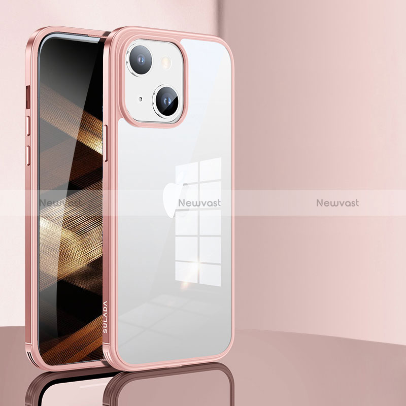 Silicone Transparent Frame Case Cover LD1 for Apple iPhone 15 Plus Rose Gold