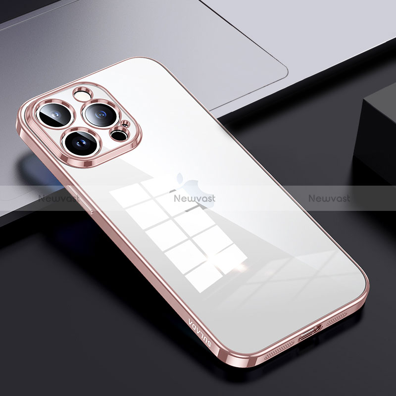 Silicone Transparent Frame Case Cover LD2 for Apple iPhone 13 Pro Max Rose Gold