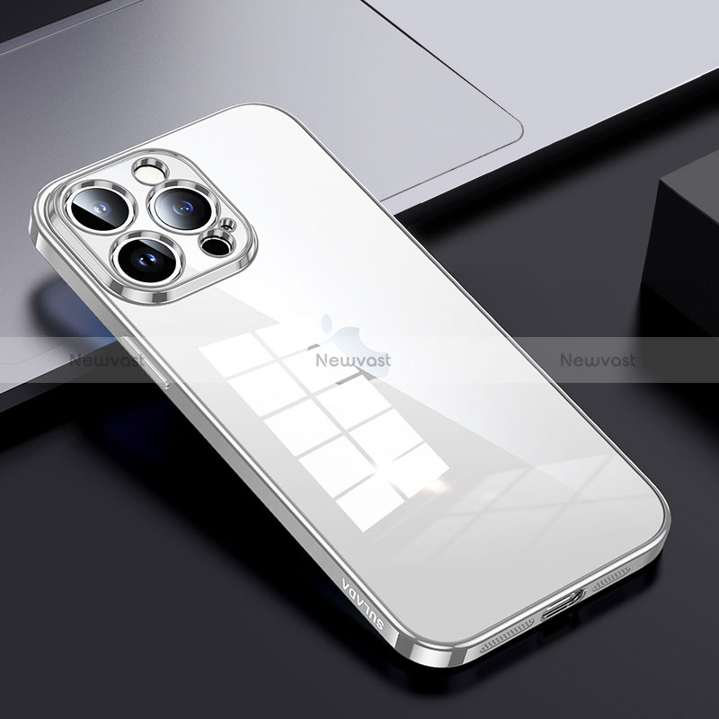 Silicone Transparent Frame Case Cover LD2 for Apple iPhone 13 Pro Max Silver