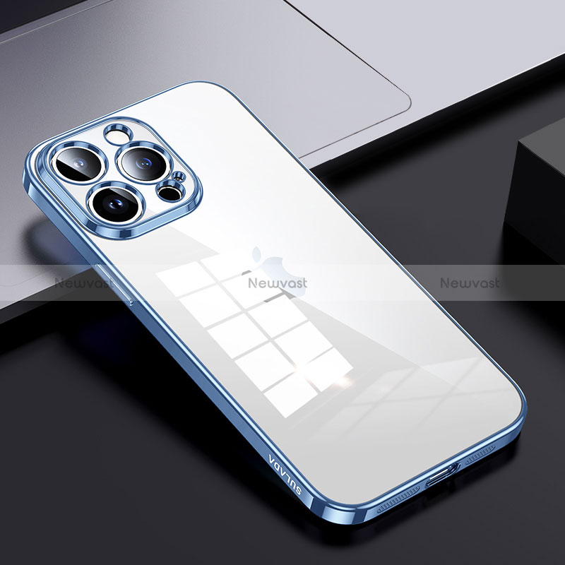 Silicone Transparent Frame Case Cover LD2 for Apple iPhone 13 Pro Max Sky Blue