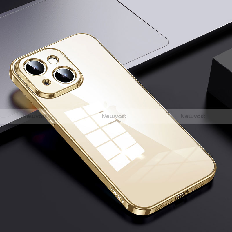 Silicone Transparent Frame Case Cover LD2 for Apple iPhone 14 Plus Gold