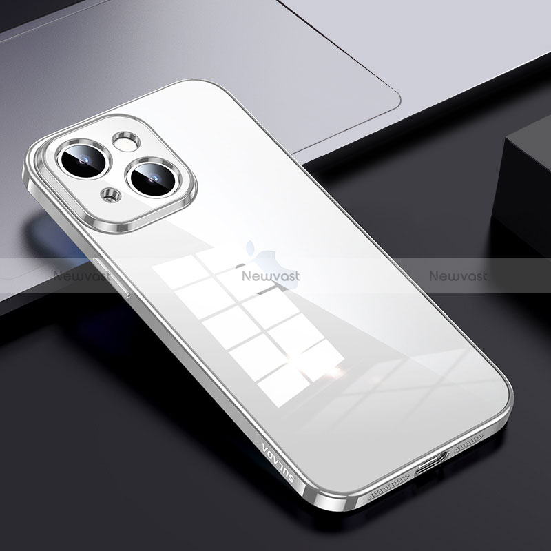 Silicone Transparent Frame Case Cover LD2 for Apple iPhone 14 Plus Silver