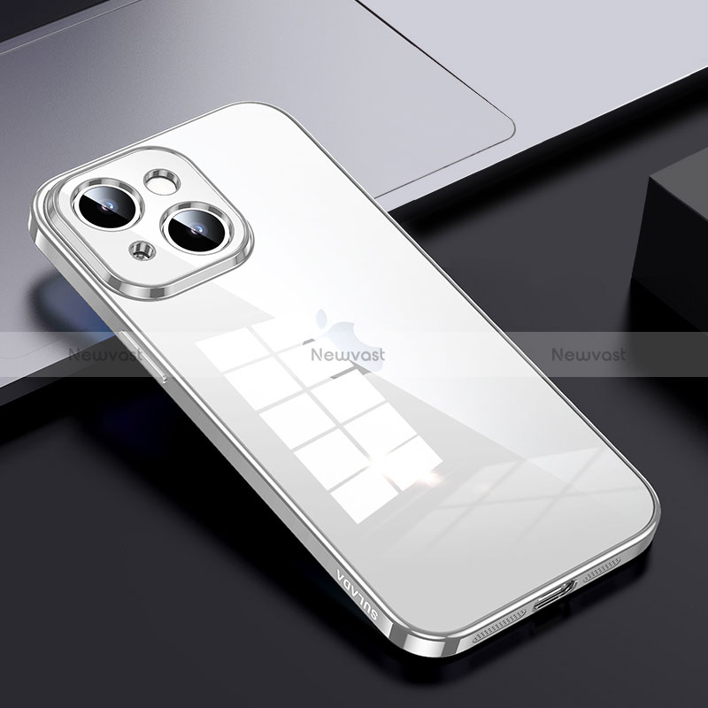 Silicone Transparent Frame Case Cover LD2 for Apple iPhone 15 Plus Silver