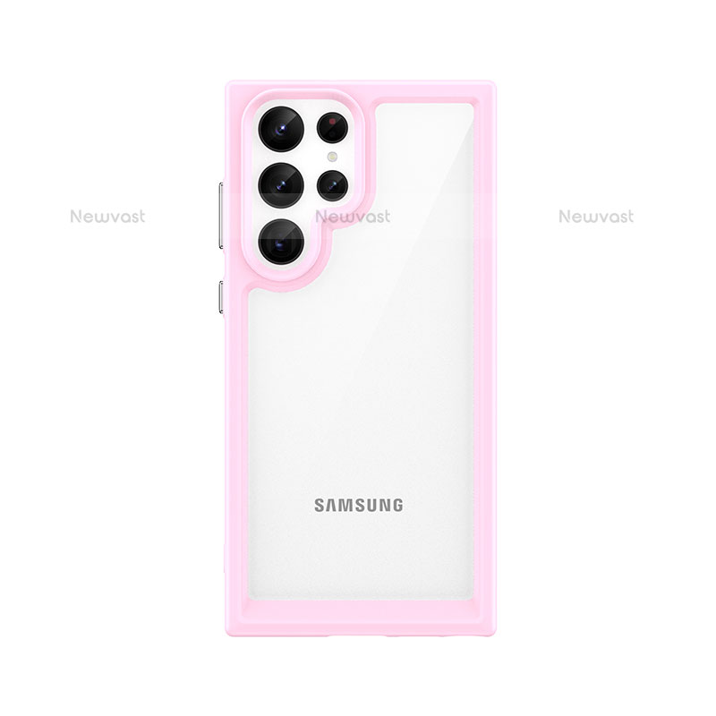 Silicone Transparent Frame Case Cover M03 for Samsung Galaxy S21 Ultra 5G Pink