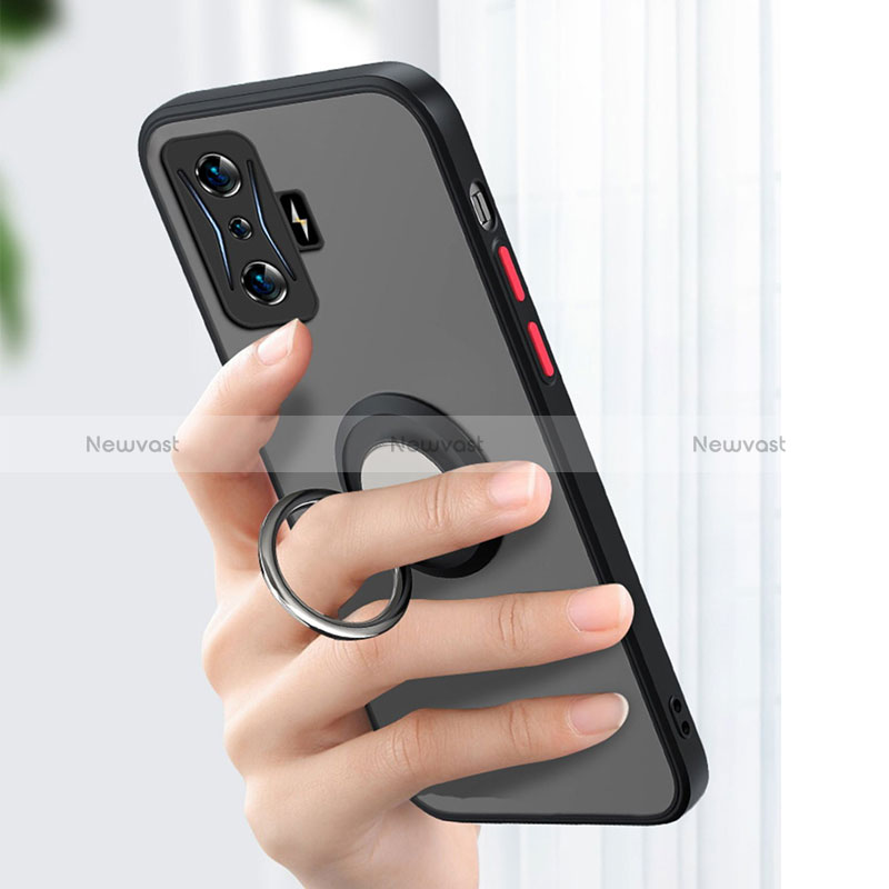 Silicone Transparent Frame Case with Magnetic Finger Ring Stand T01 for Xiaomi Poco F4 GT 5G