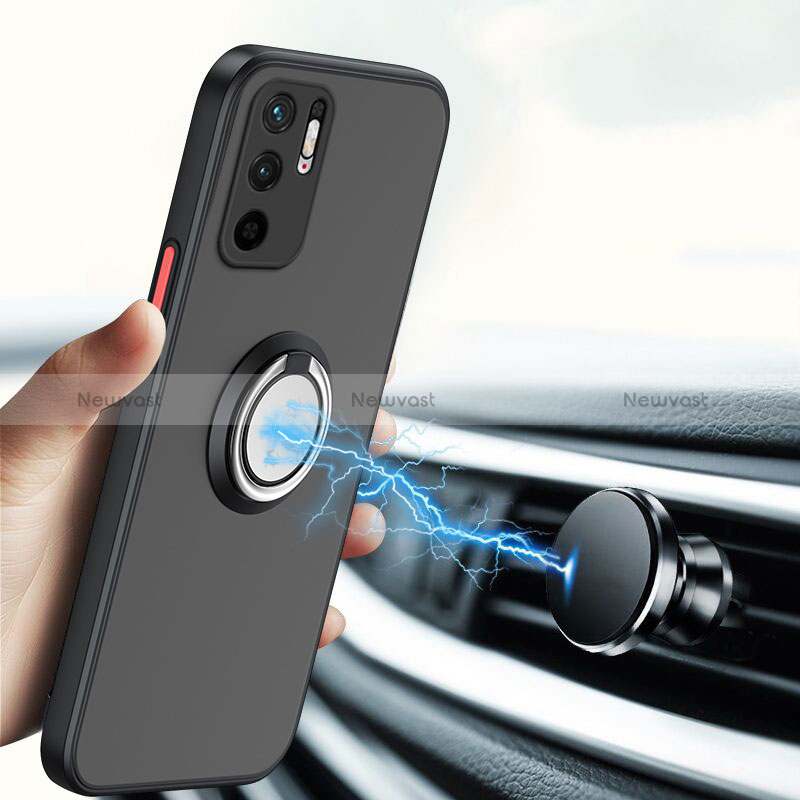 Silicone Transparent Frame Case with Magnetic Finger Ring Stand T01 for Xiaomi POCO M3 Pro 5G