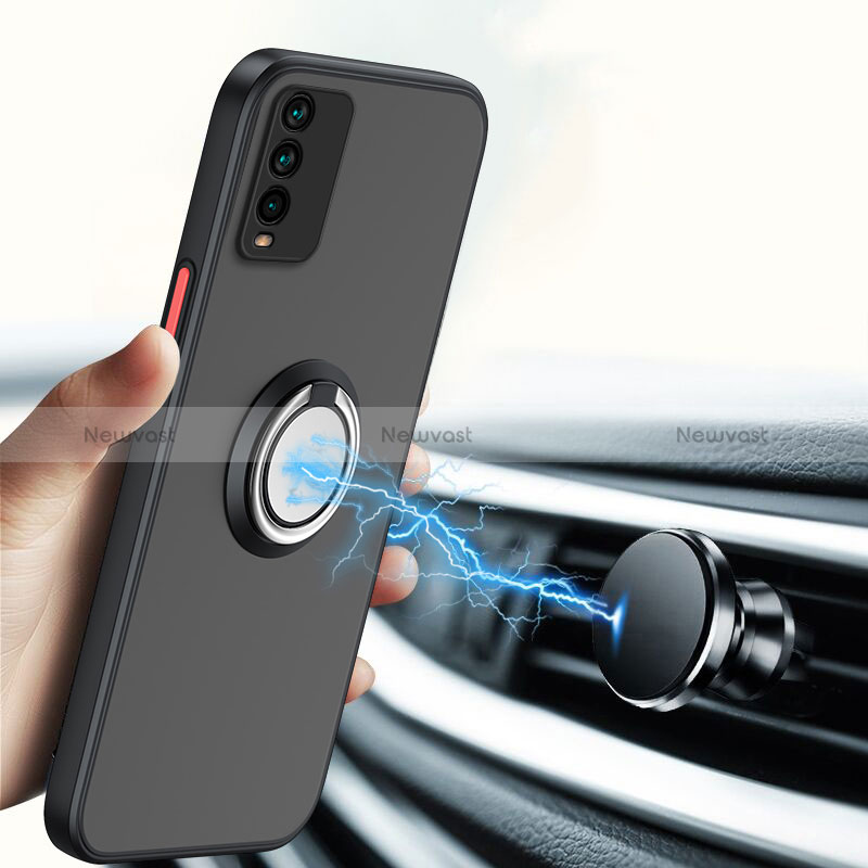 Silicone Transparent Frame Case with Magnetic Finger Ring Stand T01 for Xiaomi Redmi 9 Power