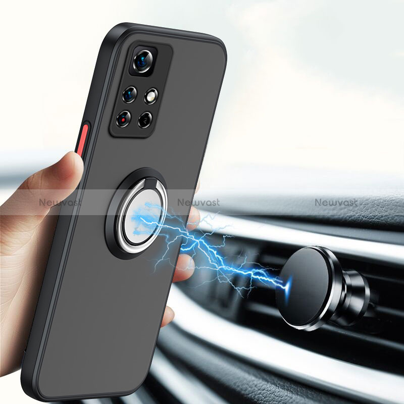 Silicone Transparent Frame Case with Magnetic Finger Ring Stand T01 for Xiaomi Redmi Note 11 Pro+ Plus 5G