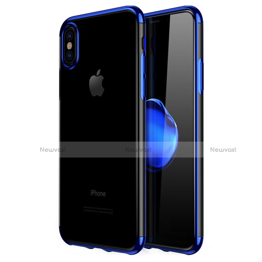 Silicone Transparent Matte Finish Frame Case for Apple iPhone Xs Blue