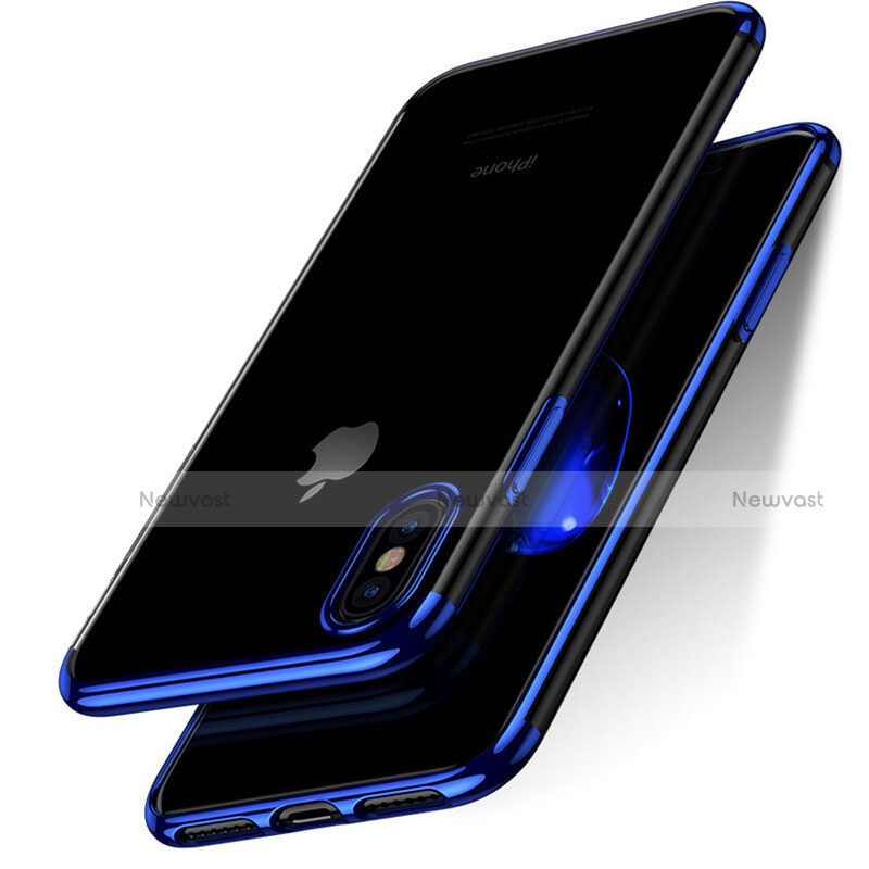 Silicone Transparent Matte Finish Frame Case for Apple iPhone Xs Blue