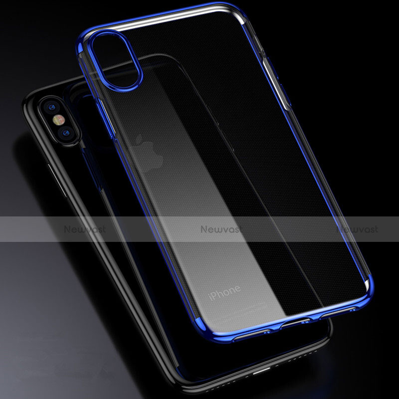 Silicone Transparent Matte Finish Frame Case for Apple iPhone Xs Blue