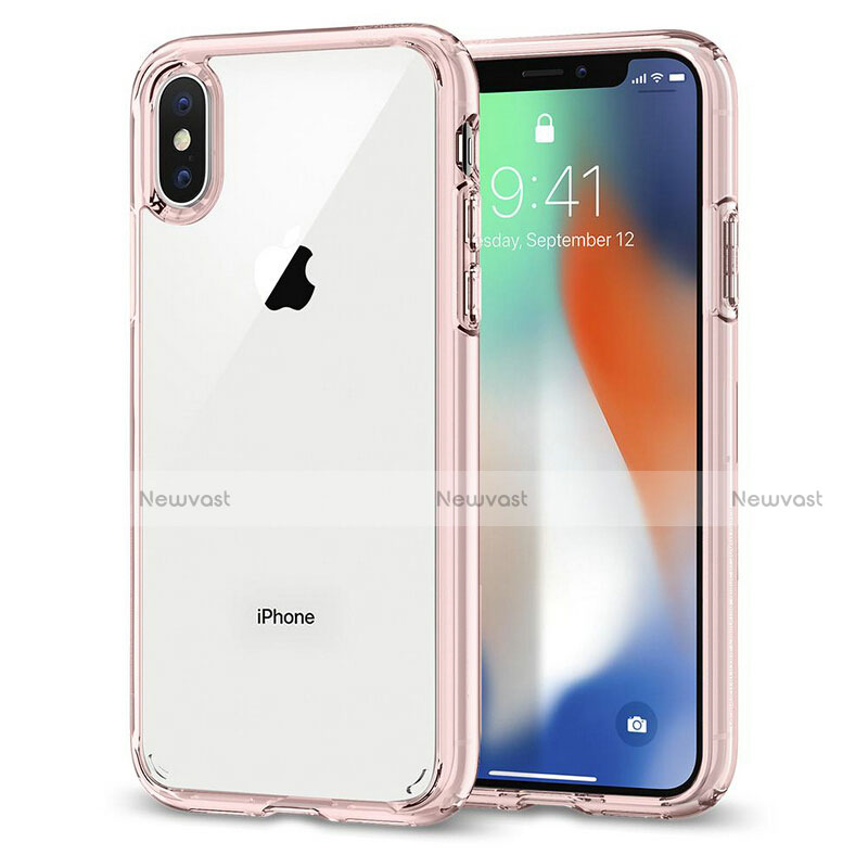 Silicone Transparent Mirror Frame Case 360 Degrees for Apple iPhone X Pink