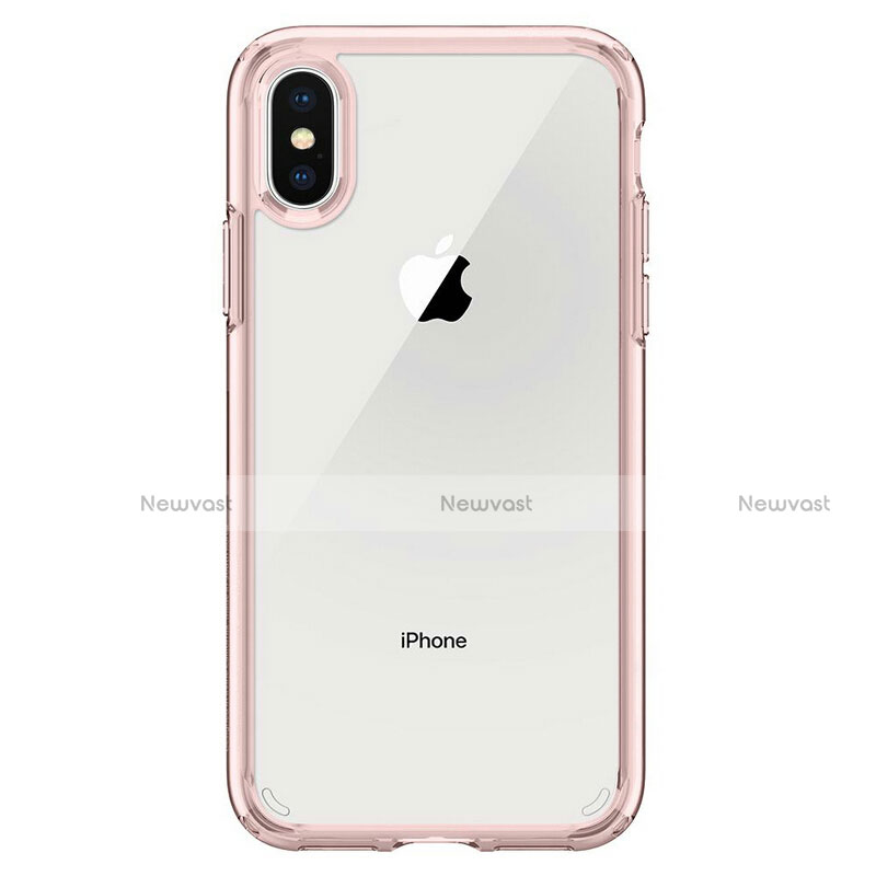 Silicone Transparent Mirror Frame Case 360 Degrees for Apple iPhone X Pink