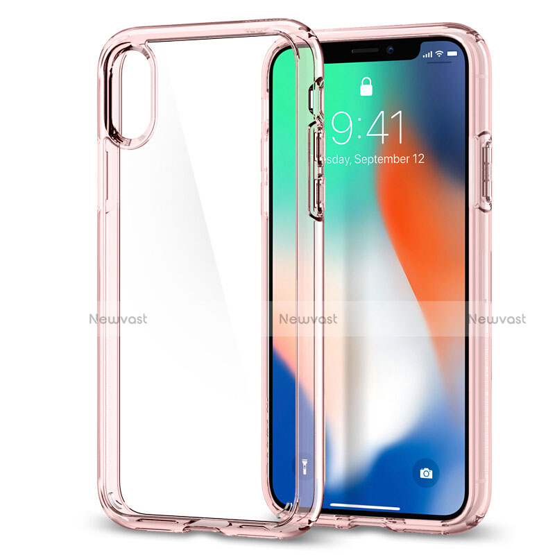 Silicone Transparent Mirror Frame Case 360 Degrees for Apple iPhone Xs Pink