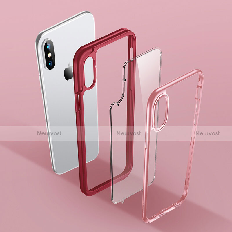 Silicone Transparent Mirror Frame Case 360 Degrees T08 for Apple iPhone X Red