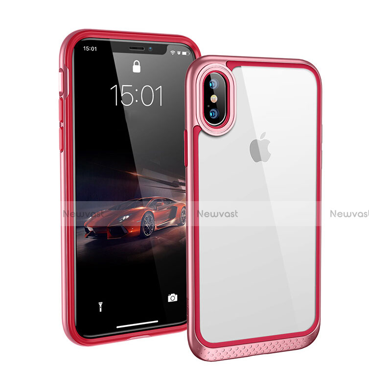 Silicone Transparent Mirror Frame Case 360 Degrees T08 for Apple iPhone Xs Max Red