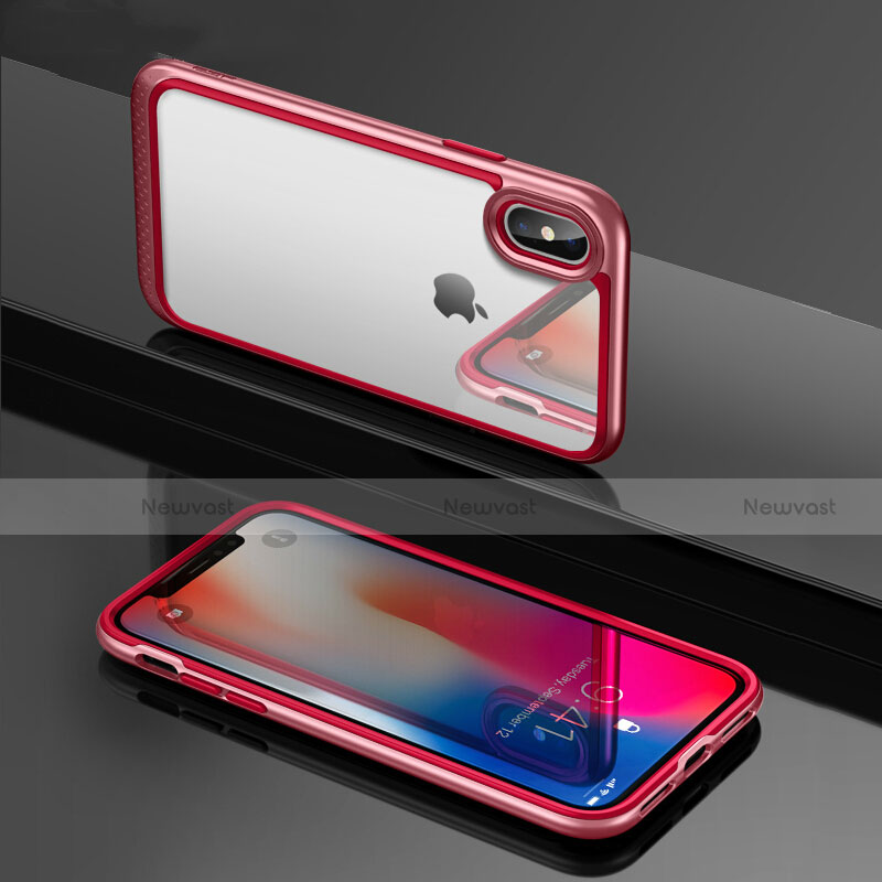 Silicone Transparent Mirror Frame Case 360 Degrees T08 for Apple iPhone Xs Max Red