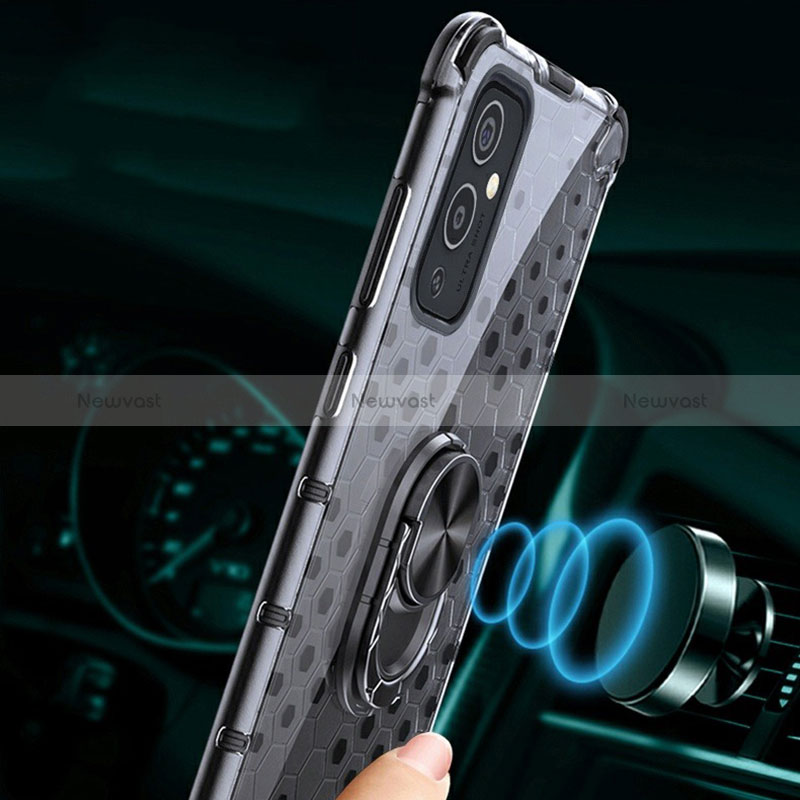 Silicone Transparent Mirror Frame Case 360 Degrees with Magnetic Finger Ring Stand AM1 for OnePlus 9 5G