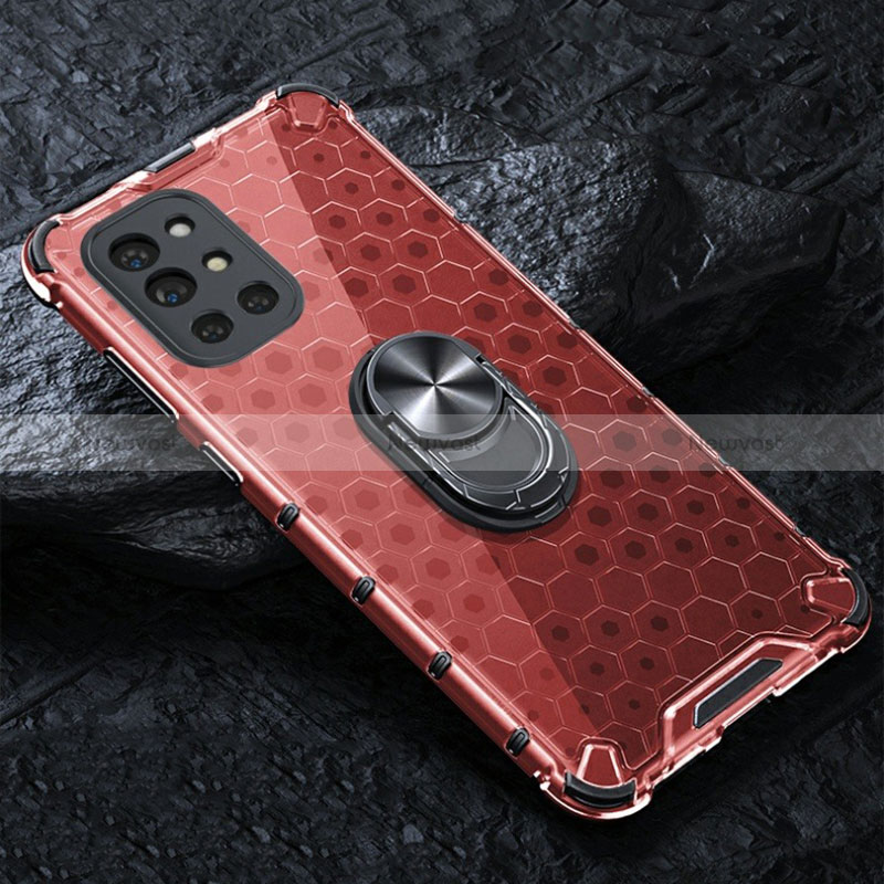 Silicone Transparent Mirror Frame Case 360 Degrees with Magnetic Finger Ring Stand AM1 for OnePlus 9R 5G