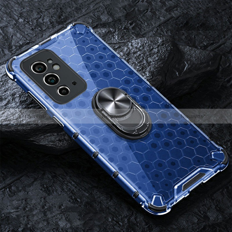 Silicone Transparent Mirror Frame Case 360 Degrees with Magnetic Finger Ring Stand AM1 for OnePlus 9RT 5G