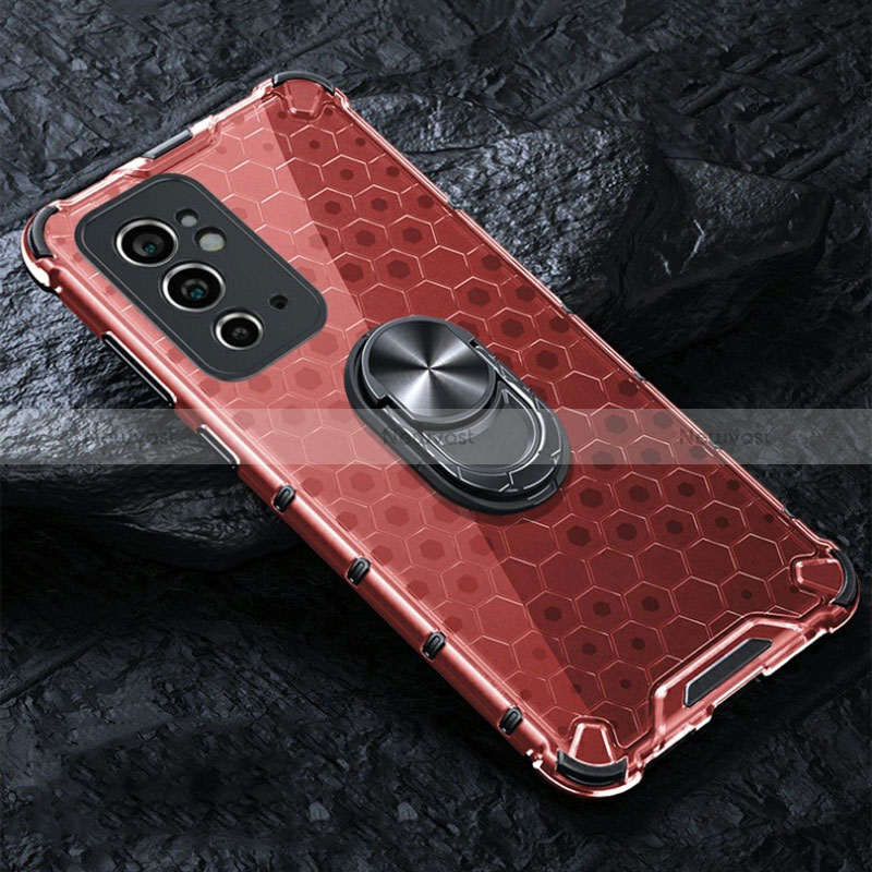 Silicone Transparent Mirror Frame Case 360 Degrees with Magnetic Finger Ring Stand AM1 for OnePlus 9RT 5G