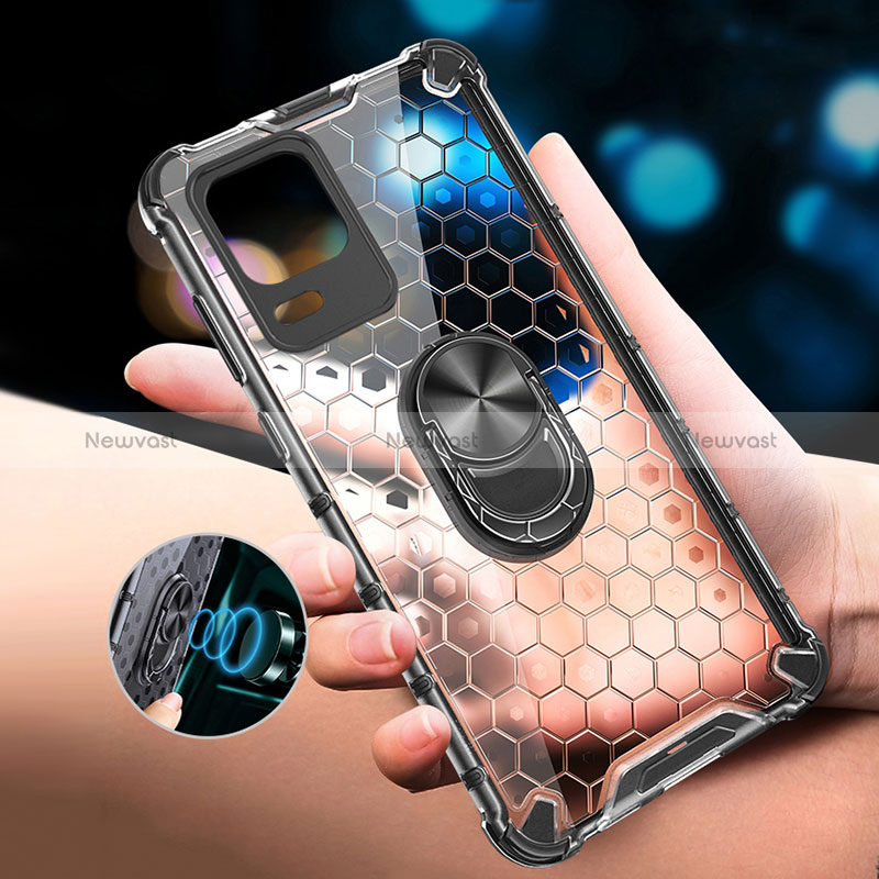 Silicone Transparent Mirror Frame Case 360 Degrees with Magnetic Finger Ring Stand AM1 for Realme 8s 5G