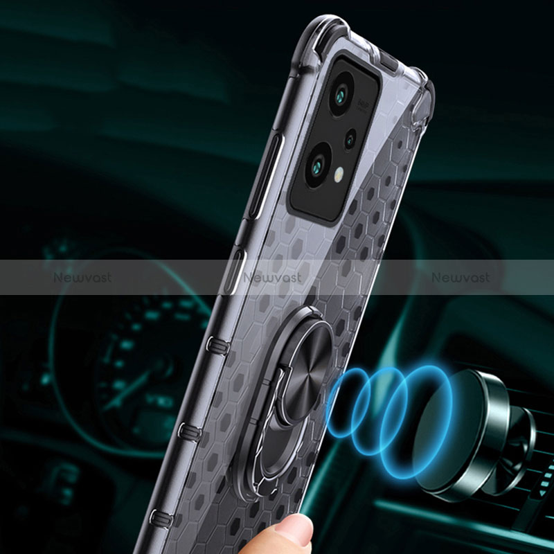 Silicone Transparent Mirror Frame Case 360 Degrees with Magnetic Finger Ring Stand AM1 for Realme 9 4G