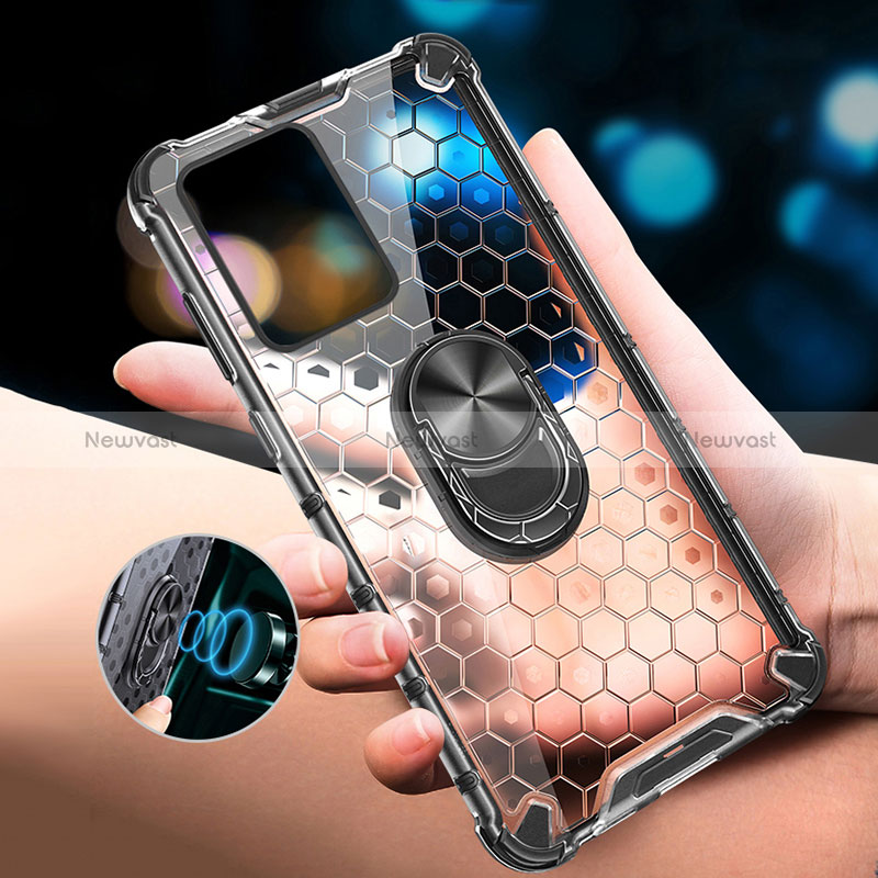 Silicone Transparent Mirror Frame Case 360 Degrees with Magnetic Finger Ring Stand AM1 for Realme 9 4G