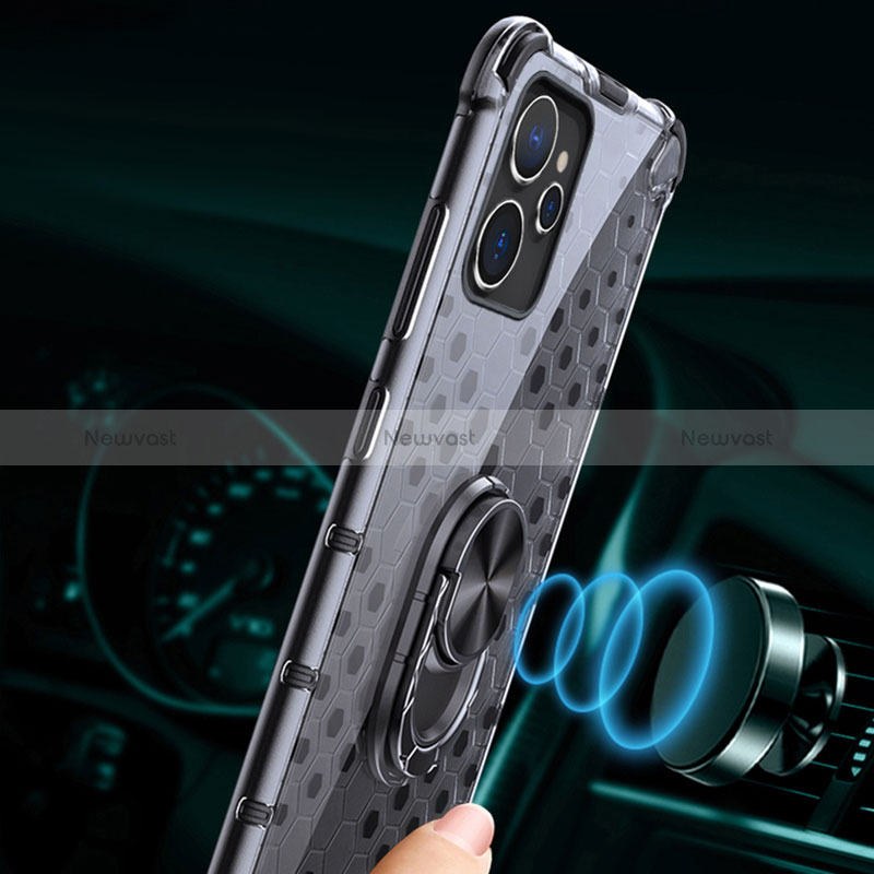 Silicone Transparent Mirror Frame Case 360 Degrees with Magnetic Finger Ring Stand AM1 for Realme 9i 5G