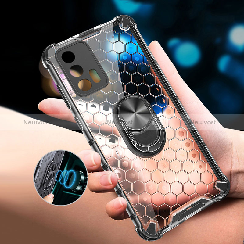 Silicone Transparent Mirror Frame Case 360 Degrees with Magnetic Finger Ring Stand AM1 for Realme GT 5G