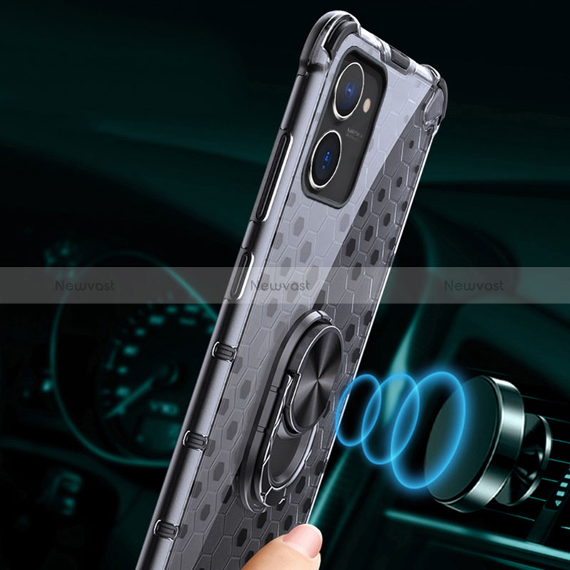 Silicone Transparent Mirror Frame Case 360 Degrees with Magnetic Finger Ring Stand AM1 for Realme Q5x 5G