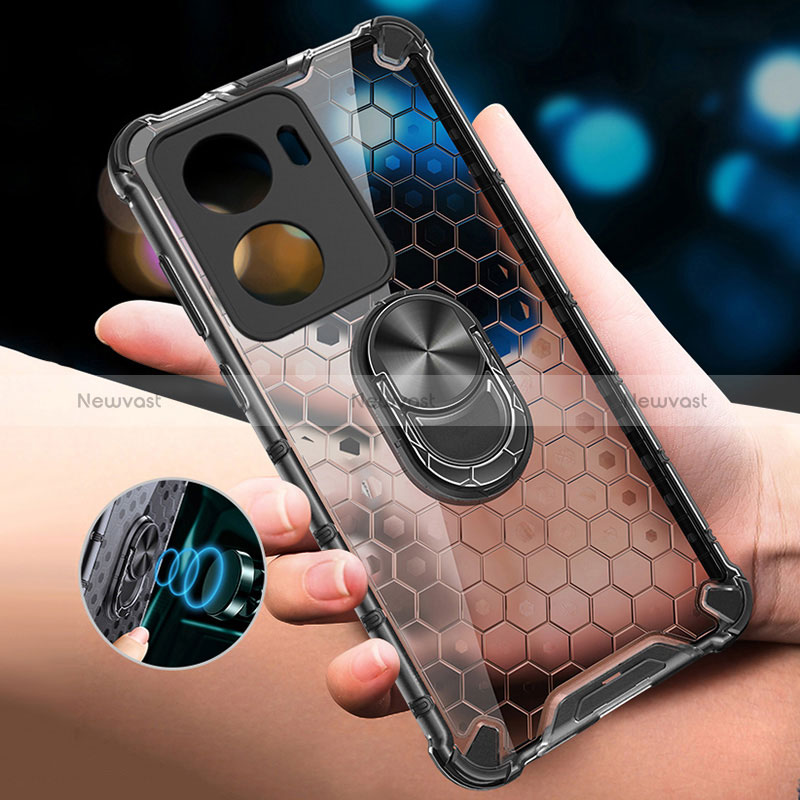 Silicone Transparent Mirror Frame Case 360 Degrees with Magnetic Finger Ring Stand AM1 for Vivo iQOO Z7i 5G