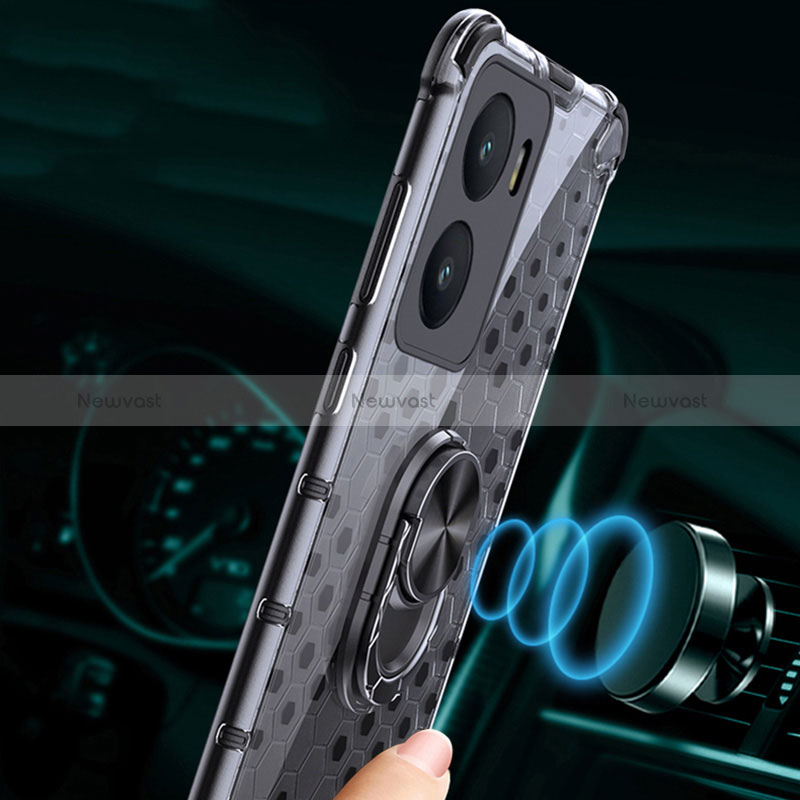 Silicone Transparent Mirror Frame Case 360 Degrees with Magnetic Finger Ring Stand AM1 for Vivo iQOO Z7i 5G