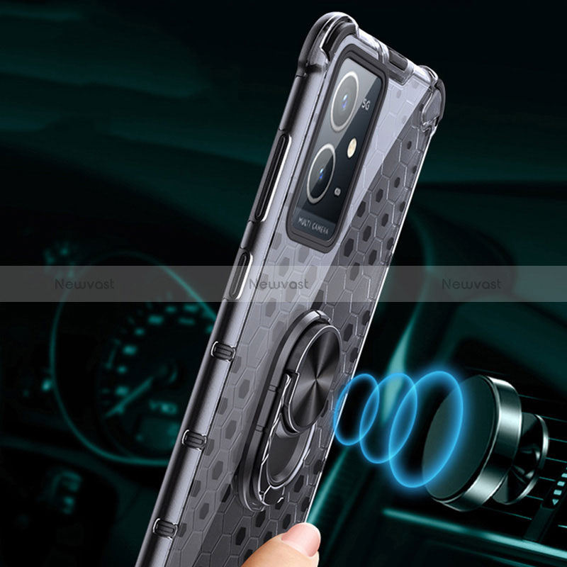 Silicone Transparent Mirror Frame Case 360 Degrees with Magnetic Finger Ring Stand AM1 for Vivo Y30 5G