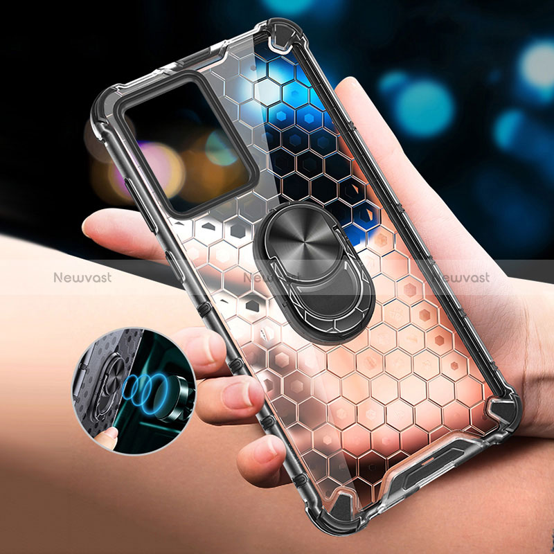 Silicone Transparent Mirror Frame Case 360 Degrees with Magnetic Finger Ring Stand AM1 for Vivo Y30 5G