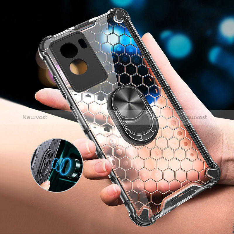 Silicone Transparent Mirror Frame Case 360 Degrees with Magnetic Finger Ring Stand AM1 for Vivo Y55s (2021)