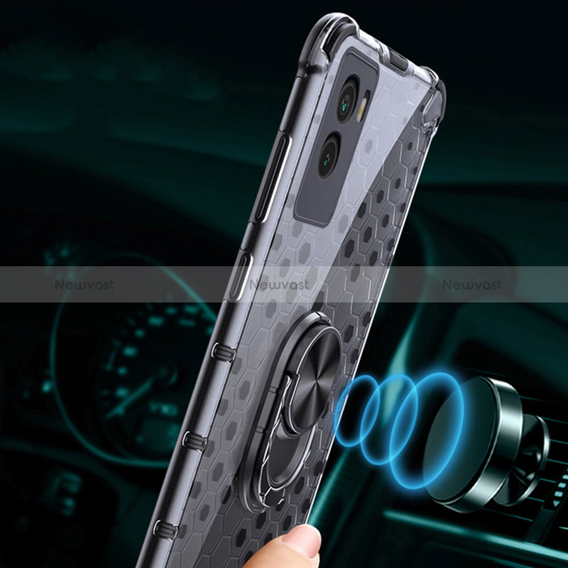 Silicone Transparent Mirror Frame Case 360 Degrees with Magnetic Finger Ring Stand AM1 for Vivo Y72t