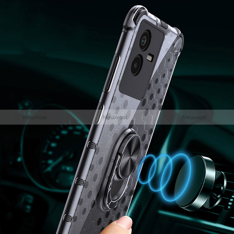 Silicone Transparent Mirror Frame Case 360 Degrees with Magnetic Finger Ring Stand AM1 for Vivo Y73t